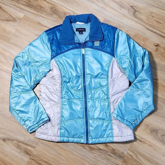 🔸️Lands End Turquoise Lightweight Puffer Jacket Small - Picture 1 of 12